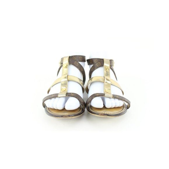 Louis Vuitton Size 36 Gold Leatherx Monogram Be Happy Flat Gladiator Sandals1224 - Picture 6 of 12